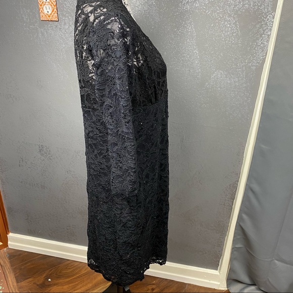 Blu Sage black lace sequin v-neck illusion knee length party formal dress - Picture 8 of 10